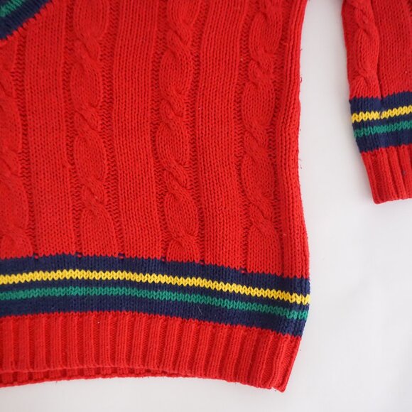 Vintage Hunt Club Red Cable Knit Cotton Sweater Varsity Tennis Preppycore M - Picture 5 of 8